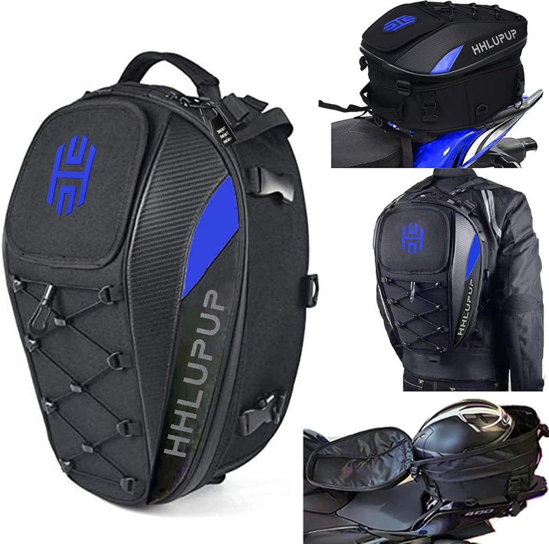 HHLUPUP Motorcycle Helmet Bag Dual Use Helmet Backpack and Seat Bag, 38L Waterproof Luggage Bag with Password Lock for Travel and Commuting Blue - Image 1